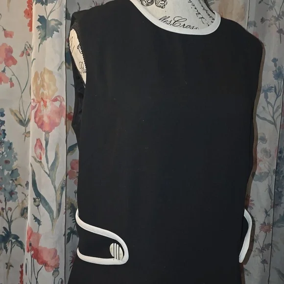 Classic Black Sleeveless Sheath Dress with White Trim - Picture 2 of 3